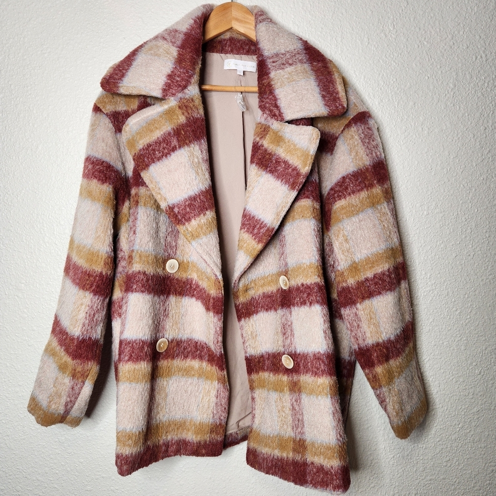 Corey Lyn Calter CLC Plaid Double-Breasted Pink Red Women's Coat Size Large - Picture 14 of 16